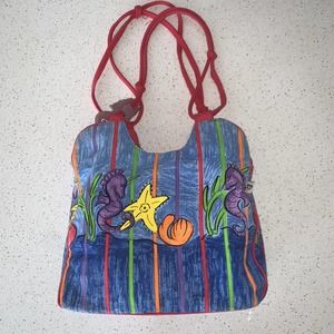 Sally Huss Seashell Seahorse Starfish Shoulder Tote Beach Bag Artsy Ocean Fish‎